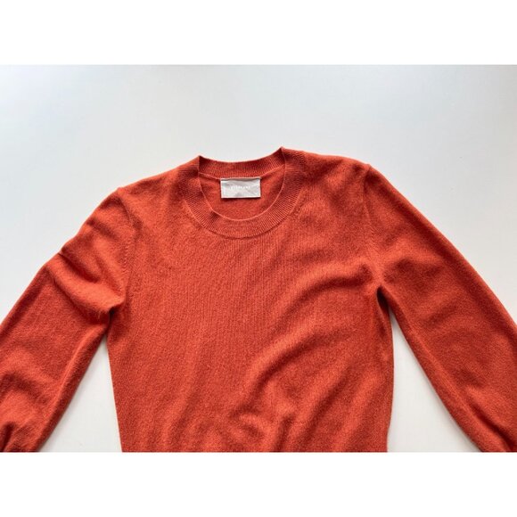 EVERLANE Orange 100% Cashmere Knit Lantern Sleeve Crew Neck Sweater, Size S - Picture 7 of 13